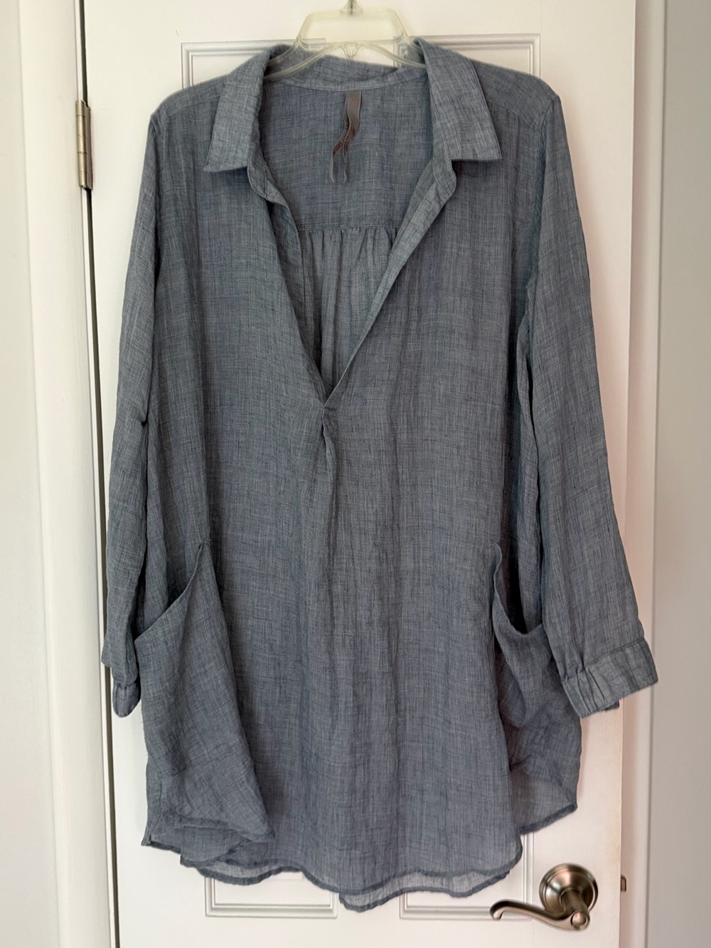 Melissa McCarthy Plus Rolled-Sleeve Blue Tunic with Pockets